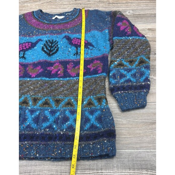 VTG 90s Segrets Sun Prints Women's Wool Bird Speckled Chunky Knit Sweater Sz L - Picture 5 of 10